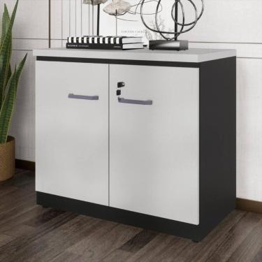 Imagem de Balcão De Escritório 80cm 2 Portas Com Chave Multimóveis Cr25296 Cinza