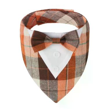 Imagem de Bandana de smoking ADOGGYGO Fall Dog laranja xadrez XL