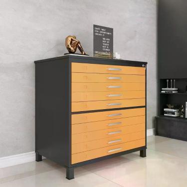 Imagem de Mapoteca 10 Gavetas 120,4cm x 122,3cm Aço Laranja e Preto - Pandin Móv