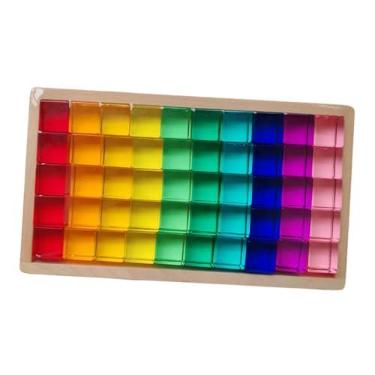 Imagem de Yunhgft Brinquedo de empilhar cubos de montar arco-íris para desenvolver a coordenação fina e os sentidos. Ideal para presentear, 50 Unidades