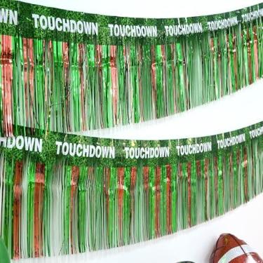 Imagem de LOLStar Super Ball Party Decorations 4Packs 78 Pés Foil Fringe Garland Futebol Tema Tinsel Streamers Verde Marrom Metálico Pendurado Cenário Banner Mesa Saias Desfile Carros Alegóricos Super Ball Do