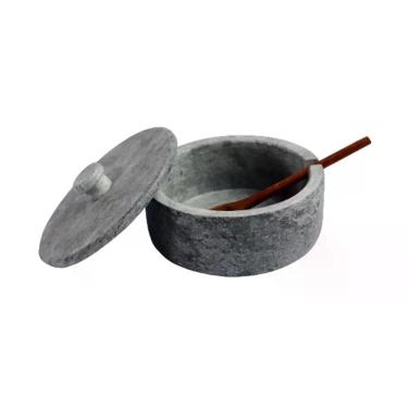 Imagem de Açucareiro Farinheira Gourmet Pedra Sabão g 12cm para Açúcar Farinha e Temperos com Colher Rig Fundidos