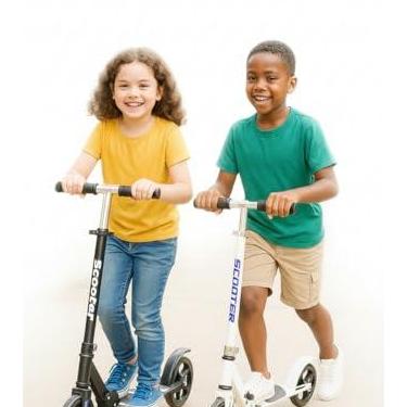 Imagem de Patinete Infantil Juvenil Dobrável com Freio Traseiro e Altura Ajustável | Para Crianças a Partir de 6 Anos | Suporta até 100kg | Leve e Seguro (branco)