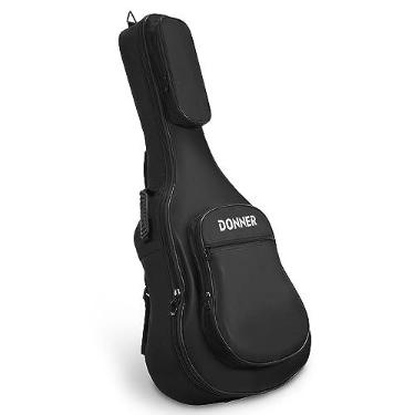 Imagem de Donner Estojo para violão acústico de 101 cm, esponja acolchoada de 0,4 polegadas de espessura, 600D Ripstop, à prova d'água, bolsa para violão macia, com 3 bolsos e alça traseira, preta