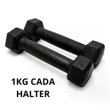 Imagem de Par Halter Sextavado Pintado 1kg Ginastica Treino em casa - FERDUOR