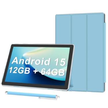 Imagem de Tablet Android 15 de 10 polegadas com capa, 10 GB de RAM + 64 GB de ROM (expandir para 1 TB), tablets com processador Quad Core, 5G WiFi 6, BT5.0, tela HD de 1280 x 800, 6000 mAh, câmera dupla, GMS