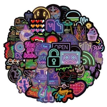 Imagem de Conjunto de adesivos de grafite de néon, 50 decalques de vinil à prova