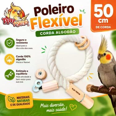 Imagem de Poleiro Flexível com corda de Algodão. 50cm de corda. - Play Psitas