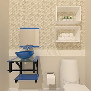 Imagem de GABINETE DE VIDRO PARA BANHEIRO 40CM COM TORNEIRA CASCATA AZUL