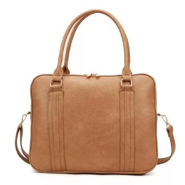 Imagem de Bolsa Feminina Pasta Executiva para Notebook até 15.6” Reforçada Couro Ecológico para Trabalho, Reuniões e Dia a Dia (Bege)