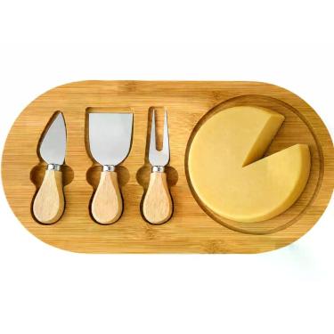 Imagem de Conjunto Tábua Para Queijos E Frios Com 3 Peças Bambu Inox - KE HOME