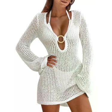 Imagem de Vestido Saída de Praia em Crochê Tricot ANRABESS Branco