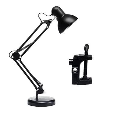 Imagem de Luminaria Pixar Articulada Preto Mesa Escritorio Base Garra Articulavel Leitura
