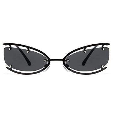 Imagem de Cyxus Óculos de sol estilosos com armação semi aro proteção UV 400, lentes de policarbonato não polarizadas, design de inspiração retrô, haste de metal., Preto, Medium