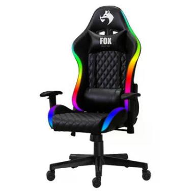 Imagem de Cadeira Gamer Fox Office Fox Racer, RGB e Iluminação LED, até 130kgs, com almofadas, Reclinável - Preta