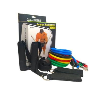 Imagem de Kit Elástico para Treinos e Exercícios Fitness com 11 Peças