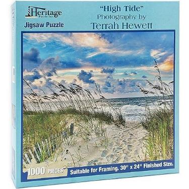 Imagem de Heritage Puzzle Inc. Quebra-Cabeça Heritage Puzzle High Tide Beach Ocean Para Adultos, 1.000 Peças, Emoldurável, 30" X 24", Quebra-Cabeças Costeiros Relaxantes - Cena Serena Em Uma Praia Arenosa Po