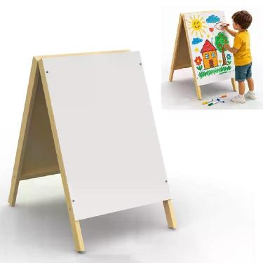Imagem de Quadro Branco Duplo Cavalete Yeet Quadro Cavalete Dupla Face Lousa Mdf Junges 38x62cm Expositor Portátil Branco