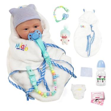 Imagem de Boneco Bebê Reborn Silicone Sólido 40cm Kit Acessórios Chupeta Fralda