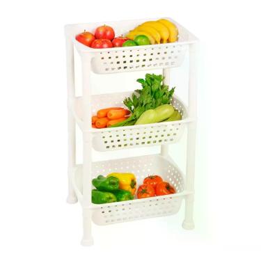 Imagem de Fruteira Cesto Organizador Empilhável Com 3 Andares Branca - Ordene