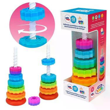 Imagem de Brinquedo Torre Giratória De Empilhar Interativo 5 Engrenagens Colorid