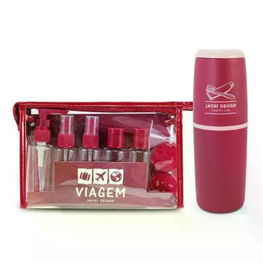 Imagem de Kit Porta Escova De Dentes + Frascos De Viagem 10 Pcs Vinho