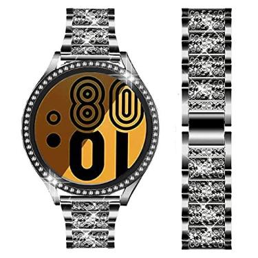 Imagem de SPINYE Pulseiras compatíveis com Samsung Galaxy Watch 5/4 de 40 mm e 44 mm, pulseira de metal com strass brilhante + capa protetora com protetor de tela de vidro temperado de substituição para