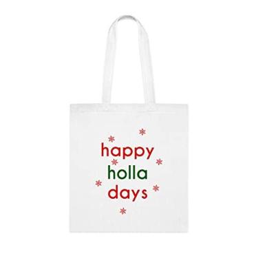 Imagem de Sacola Happy Holla Days, presente Happy Holla Days, bolsa de ombro Happy Holla Days, bolsas reutilizáveis Holla Days, ideia de presente de cesta de Natal de aniversário, presente para