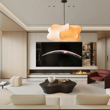 Imagem de Luminária pendente minimalista, abajur em imitação de seda japonesa, estilo Wabi Sabi, iluminação criativa para sala de estar, sala de jantar ou cafeteria.