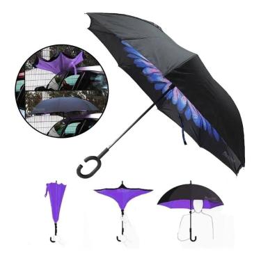 Imagem de Guarda Chuva Invertido Com Cabo Curvo Emborrachado Duplo Sombrinha Abr