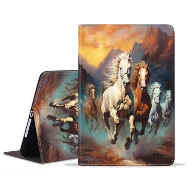 Imagem de BXIKEOPIU Capa para Samsung Galaxy Tab A9 8,7 polegadas 2023 (modelo: SM-X110/X115/X117), capa fólio fina de couro PU com suporte para hibernar automático, cavalo de corrida