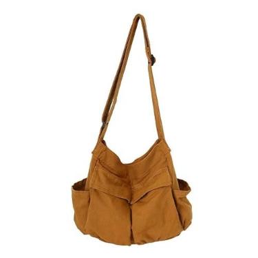 Imagem de Bolsa carteiro de lona grande bolsa transversal com vários bolsos bolsa de ombro de lona para mulheres e homens, Marrom, Large