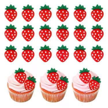 Imagem de Topos para Cupcake Keaziu 25 Peças Palitos de Morango Vermelho