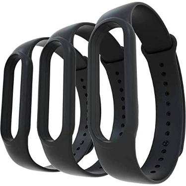 Imagem de Kit 3x Pulseiras Pretas Silicone Sport Compatível com Xiaomi Mi Band 3 4 Mi Band 5 6 (Mi Band 5 6)