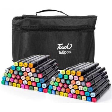 Imagem de Kit 168 Canetinhas Coloridas Touch 168 Cores Com Ponta Dupla e Estojo Canetas Marcadores Coloridos Para Desenho Colorir Livros Ilustrar Pintura Escola Escolar (204) (168)