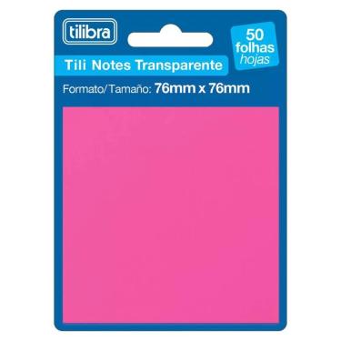 Imagem de Bloco Adesivo Tili Notes Transparente 76x76mm 50 Folhas Tilibra Rosa