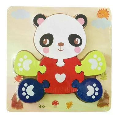 Imagem de Quebra-Cabeça de Madeira 3D Cor Panda Educativo em Formato Tangram com Desenho de Animal Preto OEM