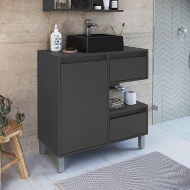 Imagem de Gabinete para Banheiro com Cuba Preto 80cm 2 Gavetas 1 Porta 1 Nicho P