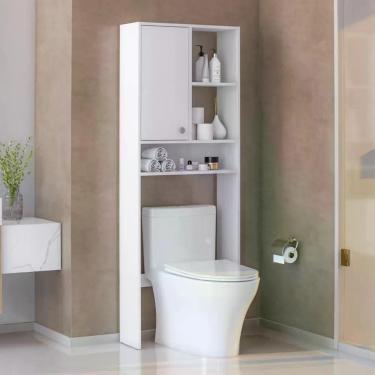 Imagem de Armário de Banheiro CR10164 para Vaso Sanitário 1 Porta 3 Prateleiras MDP 62,1CM Branco Multimóveis