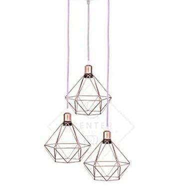 Imagem de Pendente Diamante Pirâmide Aramado Rose Gold Base Tripla Fio Cristal