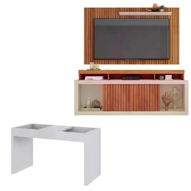 Imagem de Conjunto Sala de Estar Painel Rack Life Mesa Book Caemmun, Freijo/off 