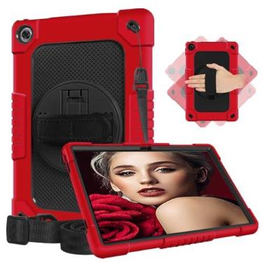 Imagem de FIEWESEY Capa infantil para Lenovo Tab M10 Plus 3ª geração 10,6 polegadas, alça de ombro suporte giratório infantil capa à prova de choque para Lenovo Tab M10 Plus 2022 (modelo: TB-125FU/128FU/128XU) (vermelho/preto)