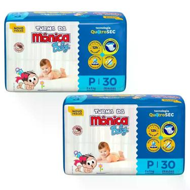 Imagem de Fralda Turma da Mônica Baby Jumbo Tamanho P - 2 Pacotes com 30 Fraldas