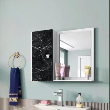 Imagem de Espelheira Gênova Para Banheiro Com Porta E 6 Nichos E Prateleira Branco-nero