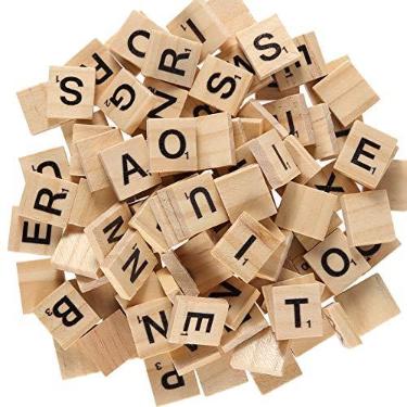 Imagem de ZEONHAK 1200 peças, conjunto com 12 peças de 2,5 x 0,7 x 1,5 cm, azulejos de madeira natural, letras Scrabble para artesanato, decoração de presente de madeira faça você mesmo, jogo de palavras cruzadas Scrabble e Making Alphabet Coaster