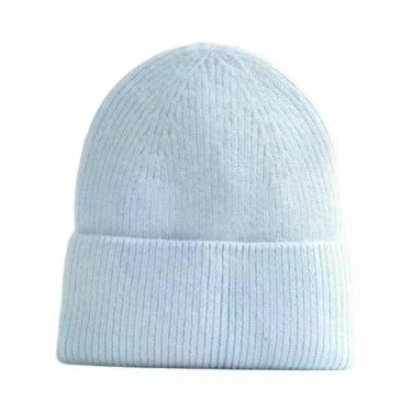 Imagem de Gorro Feminino Azul De Lã Cashmere E Pele De Coelho Angorá, Quente E M