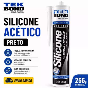 Imagem de Silicone Acético Preto Tekbond 256g Uso Geral Vedação Banheiro, 3 UNID
