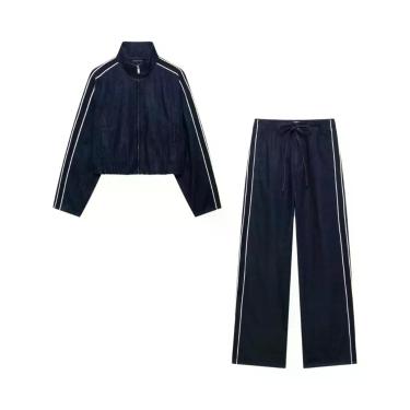 Imagem de Conjunto De Calças Jeans Femininas Com Listras Laterais E Jaqueta De G