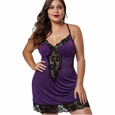 Imagem de Saia de noite de renda camisola loungewear pijama pijama ultramacio pijama feminino camisola confortável plus size, roxo, 8GG (105kg/185cm)