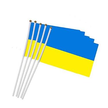Imagem de NA 5 pçs Bandeira Ucrânia Stick Flag, Ucrânia 5,51 * 8,2 polegadas mini bandeira portátil com haste branca cor vívida resistente ao desbotamento